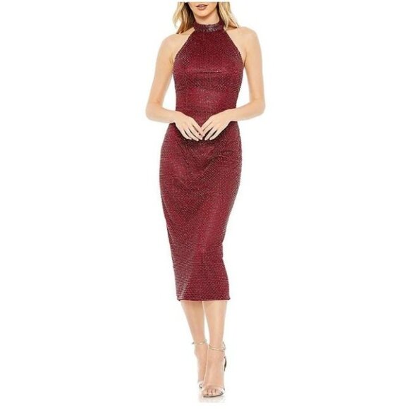 Mac Duggal Beaded Sleeveless Burgundy Formal Midi Dress  Size 8 NWT - Picture 1 of 11